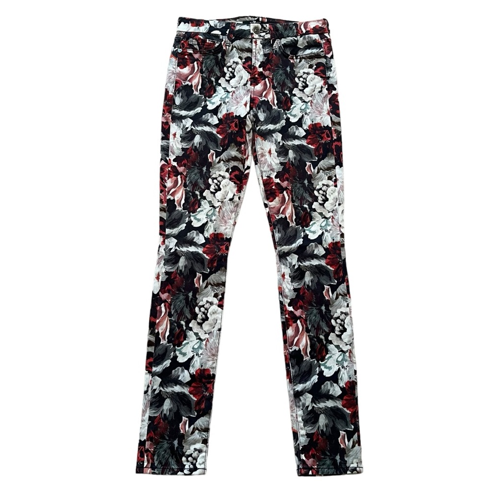 7 for all Mankind Black/Red Floral Gallery Skinny Jeans 26
